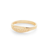 Revere and Co Jewelry. 14K Yellow Gold Custom Band Signet Ring with Name Engraving in Script