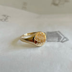 Revere and Co Jewelry. 14K Yellow Gold Custom Classic Signet Ring with Bespoke Initials Engraved in Engraving Style One