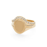 14k solid yellow gold signet ring with diamond stacking band.