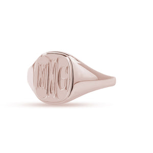 14k solid rose gold signet ring with bespoke engraving. Initials engraved.