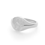 14k solid white gold signet ring with bespoke engraving. Initials engraved.